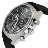 Emporio Armani Zeta Chronograph Black Dial Black Leather Strap Watch for Men - AR1975