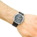 Emporio Armani Zeta Chronograph Black Dial Black Leather Strap Watch for Men - AR1975