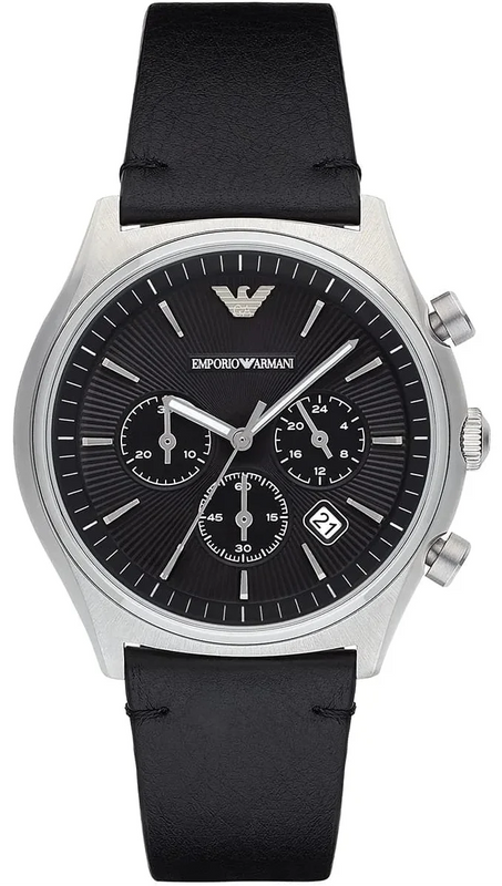 Emporio Armani Zeta Chronograph Black Dial Black Leather Strap Watch for Men - AR1975