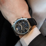 Emporio Armani Zeta Chronograph Black Dial Black Leather Strap Watch for Men - AR1975