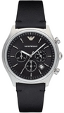 Emporio Armani Zeta Chronograph Black Dial Black Leather Strap Watch for Men - AR1975