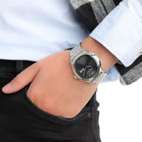 Emporio Armani Zeta Black Dial Silver Steel Strap Watch for Men - AR1977
