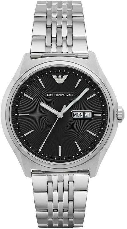 Emporio Armani Zeta Black Dial Silver Steel Strap Watch for Men - AR1977
