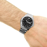 Emporio Armani Zeta Black Dial Silver Steel Strap Watch for Men - AR1977