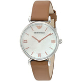 Emporio Armani Gianni T-Bar White Dial Brown Leather Strap Watch for Women - AR1988
