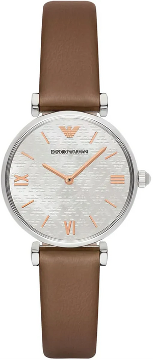 Emporio Armani Gianni T-Bar White Dial Brown Leather Strap Watch for Women - AR1988