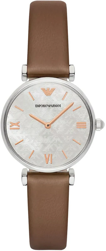 Emporio Armani Gianni T-Bar White Dial Brown Leather Strap Watch for Women - AR1988