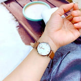 Emporio Armani Gianni T-Bar White Dial Brown Leather Strap Watch for Women - AR1988