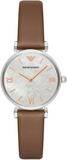 Emporio Armani Gianni T-Bar White Dial Brown Leather Strap Watch for Women - AR1988