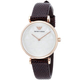 Emporio Armani Gianni T-Bar Silver Dial Brown Leather Strap Watch for Women - AR1990
