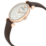 Emporio Armani Gianni T-Bar Silver Dial Brown Leather Strap Watch for Women - AR1990