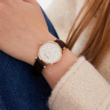 Emporio Armani Gianni T-Bar Silver Dial Brown Leather Strap Watch for Women - AR1990