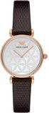 Emporio Armani Gianni T-Bar Silver Dial Brown Leather Strap Watch for Women - AR1990