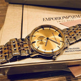 Emporio Armani Classic Beige Dial Two Tone Steel Strap Watch for Men - AR2070