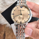 Emporio Armani Classic Beige Dial Two Tone Steel Strap Watch for Men - AR2070