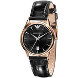 Emporio Armani Classic Black Dial Black Leather Strap Watch for Women - AR2445