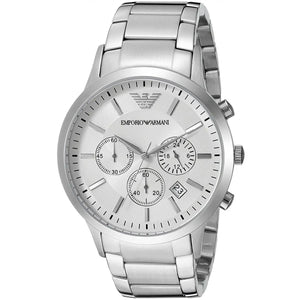 Emporio Armani Renato Chronograph White Dial Silver Steel Strap Watch for Women  - AR2459