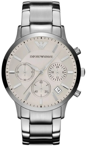 Emporio Armani Renato Chronograph White Dial Silver Steel Strap Watch for Women  - AR2459