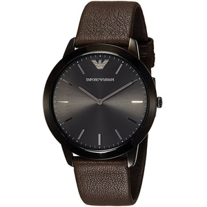 Emporio Armani Retro Black Dial Brown Leather Strap Watch for Men - AR2483