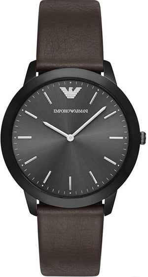 Emporio Armani Retro Black Dial Brown Leather Strap Watch for Men - AR2483