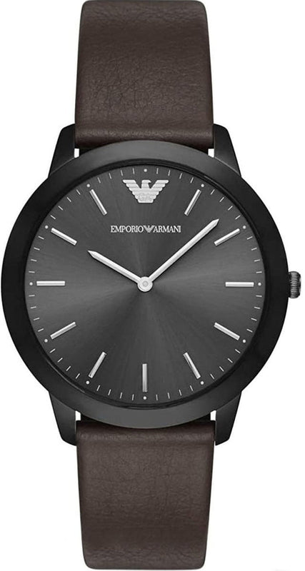 Emporio Armani Retro Black Dial Brown Leather Strap Watch for Men - AR2483