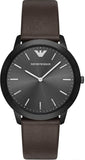 Emporio Armani Retro Black Dial Brown Leather Strap Watch for Men - AR2483