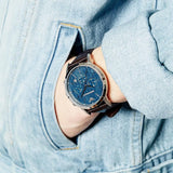 Emporio Armani Renato Chronograph Blue Dial Black Leather Strap Watch for Men  - AR2494