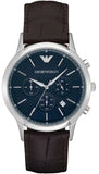 Emporio Armani Renato Chronograph Blue Dial Black Leather Strap Watch for Men  - AR2494