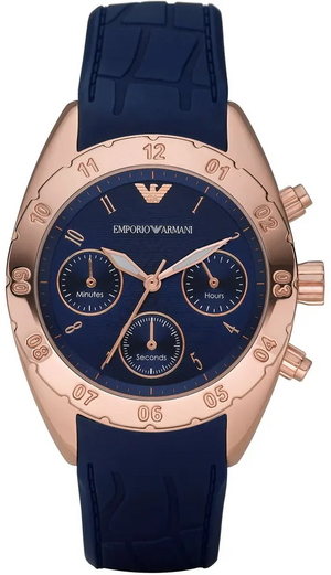 Emporio Armani Sportivo Chronograph Blue Dial Blue Silicone Strap Watch for Women - AR5939