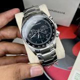 Emporio Armani Tazio Chronograph Black Dial Silver Steel Strap Watch for Men - AR5980