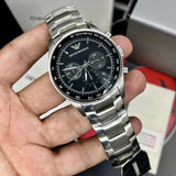 Emporio Armani Tazio Chronograph Black Dial Silver Steel Strap Watch for Men - AR5980