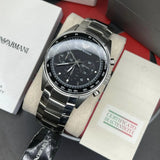 Emporio Armani Tazio Chronograph Black Dial Silver Steel Strap Watch for Men - AR5980