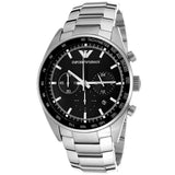 Emporio Armani Tazio Chronograph Black Dial Silver Steel Strap Watch for Men - AR5980