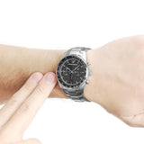 Emporio Armani Tazio Chronograph Black Dial Silver Steel Strap Watch for Men - AR5980