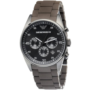 Emporio Armani Tazio Chronograph Black Dial Brown Silicone Strap Watch for Men - AR5990