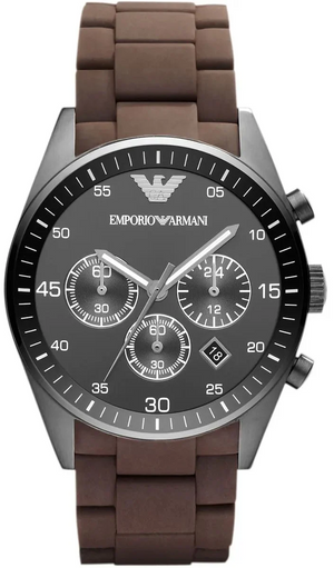 Emporio Armani Tazio Chronograph Black Dial Brown Silicone Strap Watch for Men - AR5990