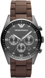 Emporio Armani Tazio Chronograph Black Dial Brown Silicone Strap Watch for Men - AR5990