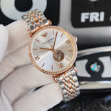 Emporio Armani Gianni T-Bar Analog White Dial Two Tone Steel Strap Watch For Women - AR60019