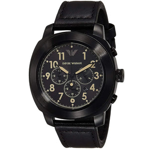 Emporio Armani Sportivo Chronograph Black Dial Black Leather Strap Watch for Men - AR6061