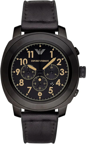 Emporio Armani Sportivo Chronograph Black Dial Black Leather Strap Watch for Men - AR6061