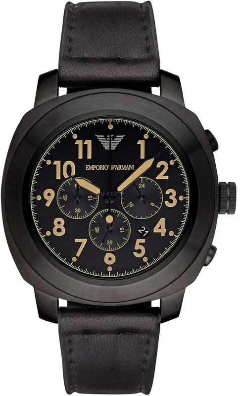 Emporio Armani Sportivo Chronograph Black Dial Black Leather Strap Watch for Men - AR6061