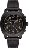 Emporio Armani Sportivo Chronograph Black Dial Black Leather Strap Watch for Men - AR6061