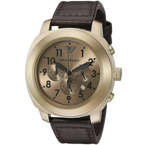 Emporio Armani Sportivo Chronograph Gold Dial Brown Leather Strap Watch for Men - AR6062