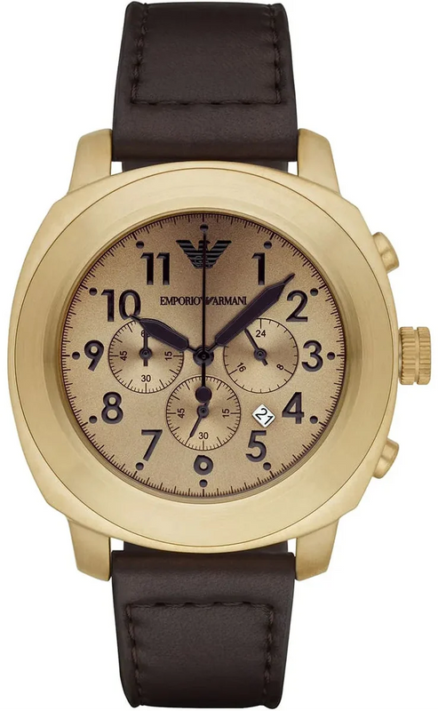 Emporio Armani Sportivo Chronograph Gold Dial Brown Leather Strap Watch for Men - AR6062