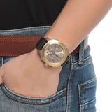 Emporio Armani Sportivo Chronograph Gold Dial Brown Leather Strap Watch for Men - AR6062