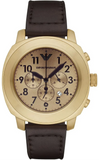Emporio Armani Sportivo Chronograph Gold Dial Brown Leather Strap Watch for Men - AR6062