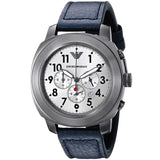 Emporio Armani Sportivo Chronograph Silver Dial Blue Leather Strap Watch for Men - AR6086