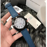 Emporio Armani Sportivo Chronograph Silver Dial Blue Leather Strap Watch for Men - AR6086