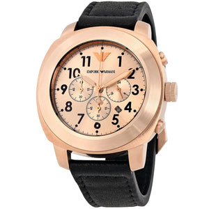 Emporio Armani Ruggero Chronograph Rose Gold Dial Black Leather Strap Watch for Men - AR6087