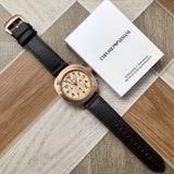 Emporio Armani Ruggero Chronograph Rose Gold Dial Black Leather Strap Watch for Men - AR6087